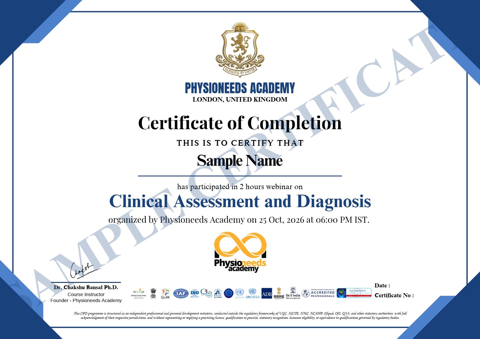 Clinical Assessment and Diagnosis Certificate - Replace Image
